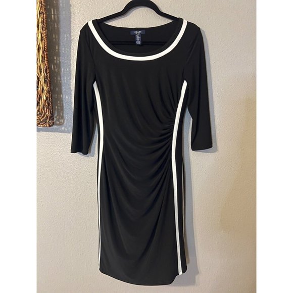 Chaps Ralph Lauren Panel Dress M Medium Black White Stretch Career Washable NEW - Picture 7 of 9